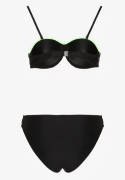 Zielono-Czarne Bikini z Metaliczną Nicią Usztywniany Biustonosz i Figi Mitelle