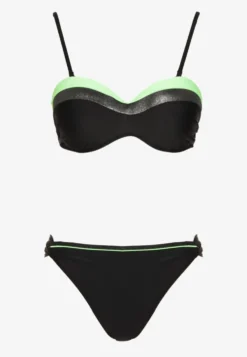 Zielono-Czarne Bikini z Metaliczną Nicią Usztywniany Biustonosz i Figi Mitelle