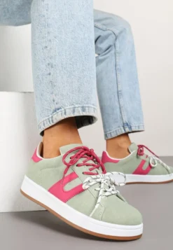 Zielono-Fuksjowe Sneakersy Ozdobione Geometrycznym Motywem Telindrela