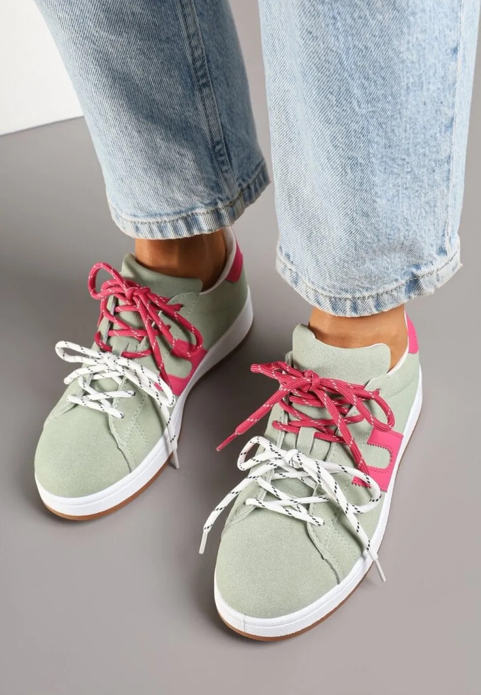 Zielono-Fuksjowe Sneakersy Ozdobione Geometrycznym Motywem Telindrela