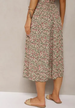 Zielono-Różowe Plisowane Spodnie Szwedy High Waist z Materiałowym Paskiem i Gumką w Talii Isefia