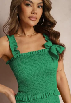 Zielony Elastyczny Komplet Bodycon Spódniczka Mini i Top z Kokardką Telliade