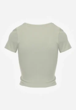 Zielony Krótki T-shirt Basic z Okrągłym Dekoltem Gresalor