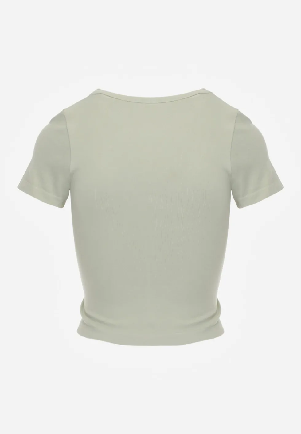 Zielony Krótki T-shirt Basic z Okrągłym Dekoltem Gresalor