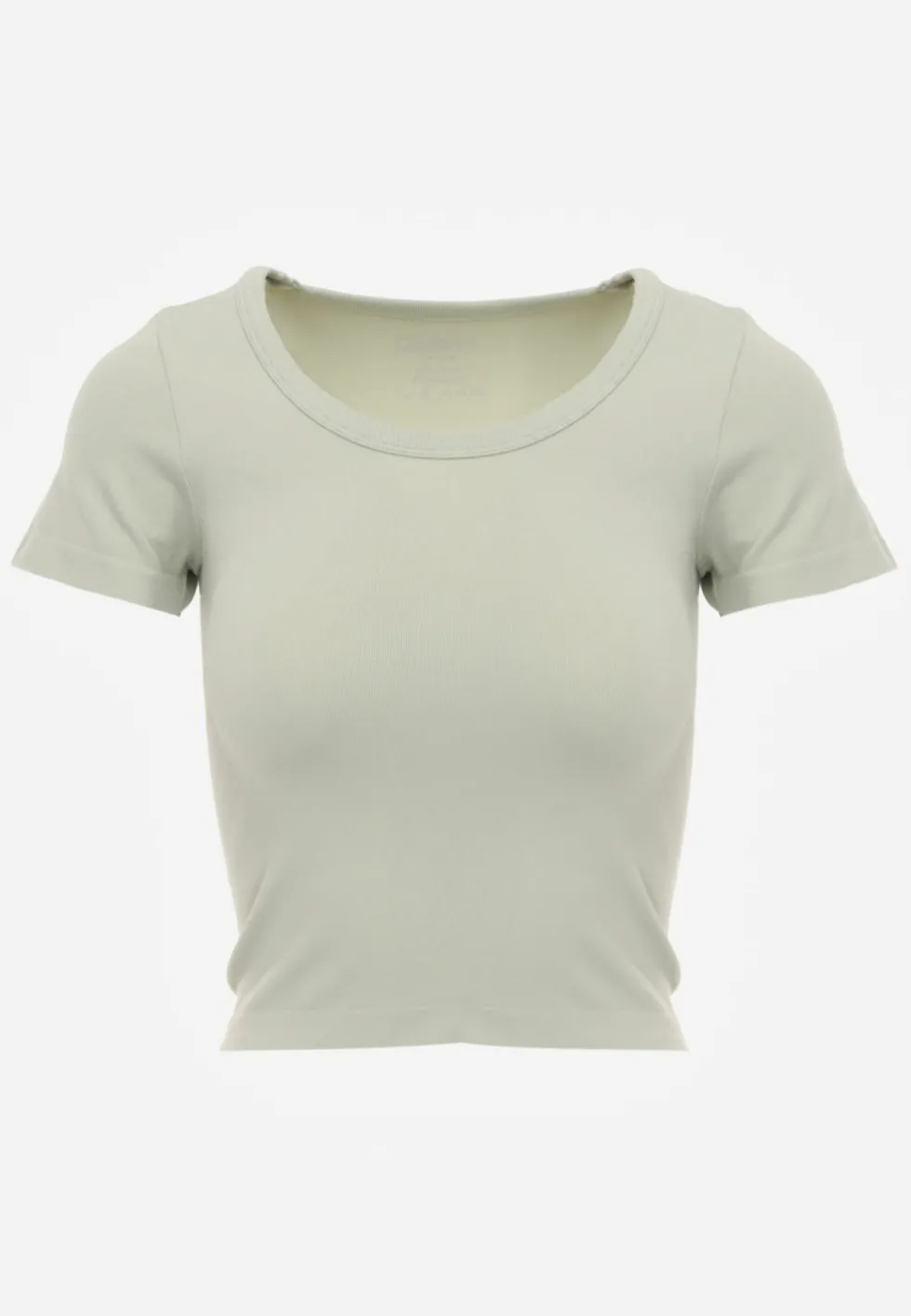 Zielony Krótki T-shirt Basic z Okrągłym Dekoltem Gresalor