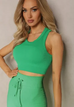 Zielony Tank Top z Prążkowanego Materiału z Wyjmowanymi Miseczkami Faviana
