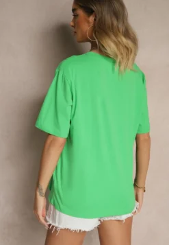 Zielony T-shirt z Bawełny Ozdobiony Brokatem Isadelle