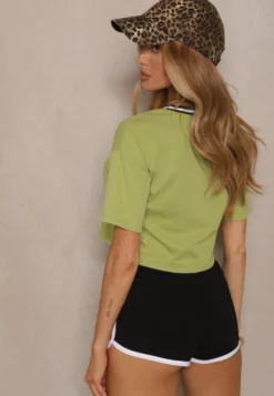 Zielony T-shirt z Bawełny Ozdobiony Napisem Lireline