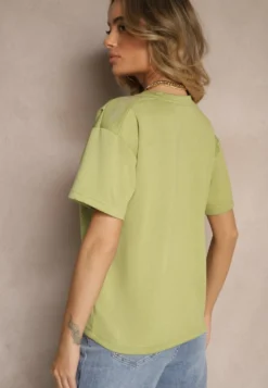 Zielony T-shirt z Dekoltem w Serek Fonellea