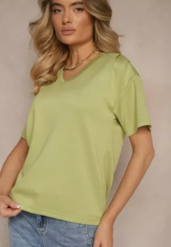 Zielony T-shirt z Dekoltem w Serek Fonellea