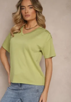 Zielony T-shirt z Dekoltem w Serek Fonellea