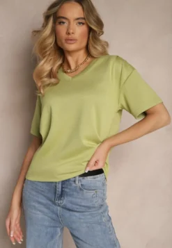 Zielony T-shirt z Dekoltem w Serek Fonellea