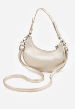 Złota Torebka Bagietka w Kształcie Półksiężyca z Paskiem Crossbody Dianialla
