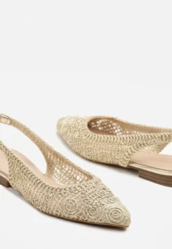 Złote Ażurowe Sandały Slingback ze Szpiczastym Noskiem Eridoria