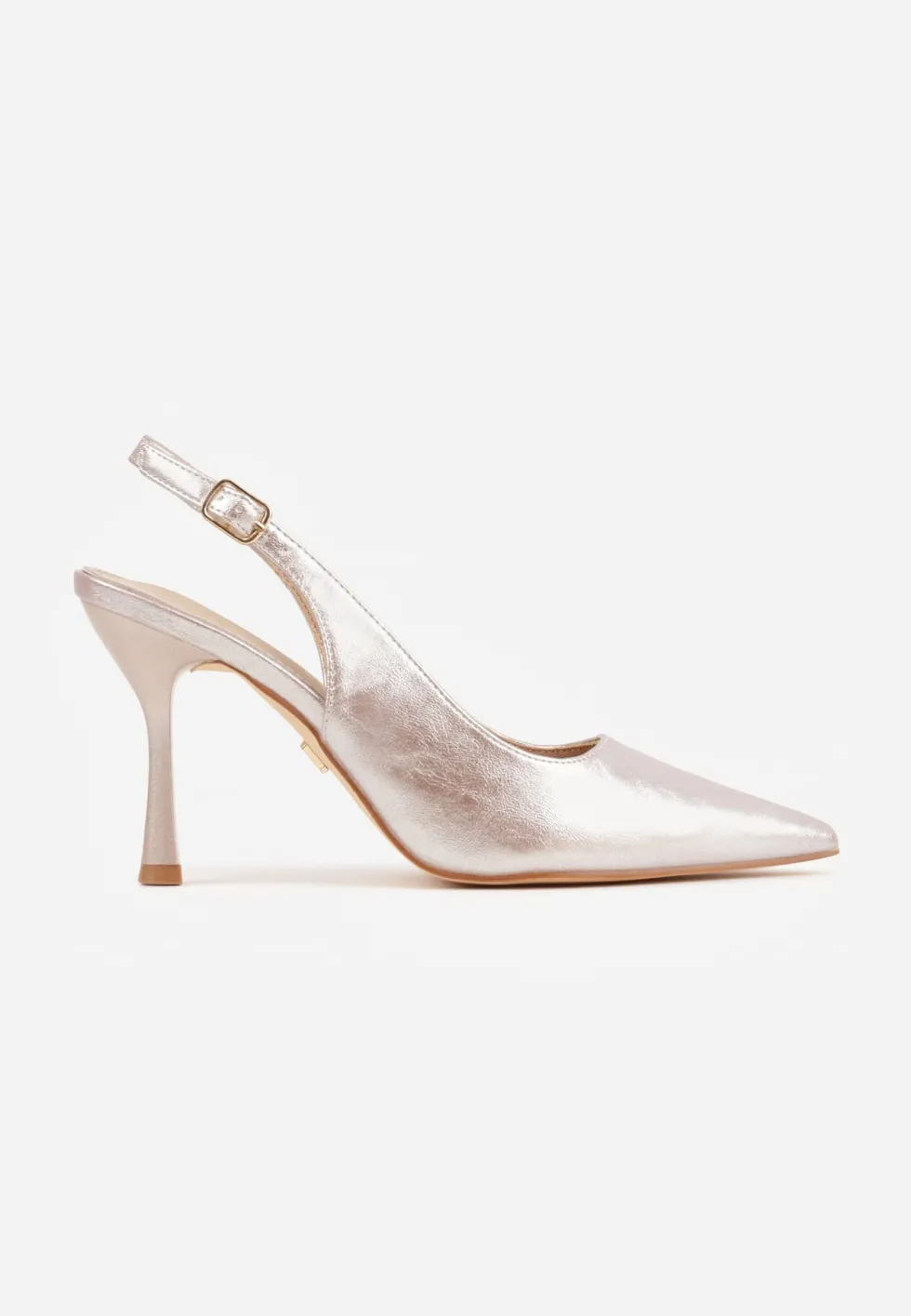 Złote Eleganckie Szpilki Slingback VICES z Wkładką ze Skóry Naturalnej Madede