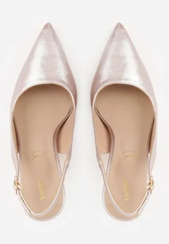 Złote Eleganckie Szpilki Slingback VICES z Wkładką ze Skóry Naturalnej Madede