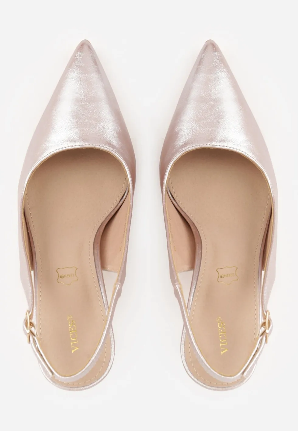 Złote Eleganckie Szpilki Slingback VICES z Wkładką ze Skóry Naturalnej Madede