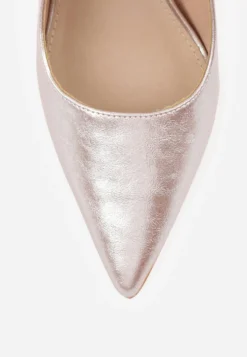 Złote Eleganckie Szpilki Slingback VICES z Wkładką ze Skóry Naturalnej Madede