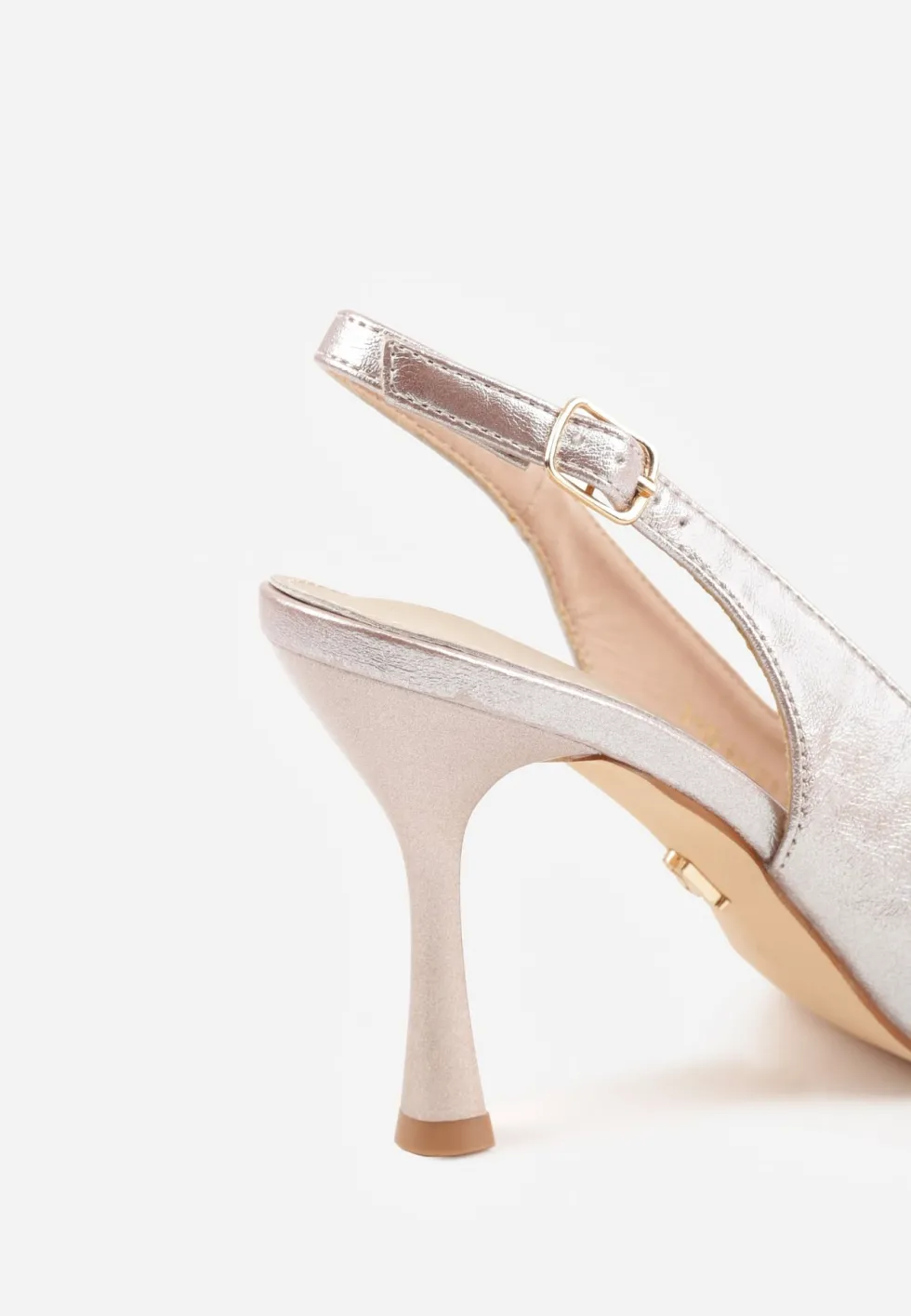 Złote Eleganckie Szpilki Slingback VICES z Wkładką ze Skóry Naturalnej Madede