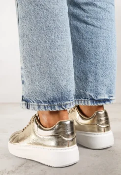 Złote Metaliczne Sneakersy Vices na Płaskiej Podeszwie Syliel