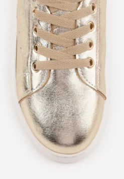 Złote Metaliczne Sneakersy Vices na Płaskiej Podeszwie Syliel