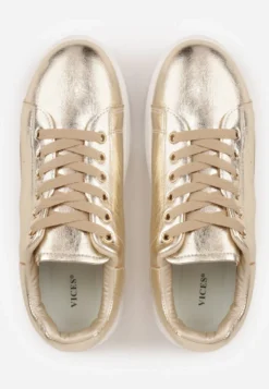 Złote Metaliczne Sneakersy Vices na Płaskiej Podeszwie Syliel