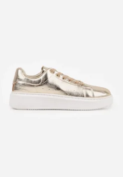 Złote Metaliczne Sneakersy Vices na Płaskiej Podeszwie Syliel