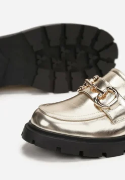 Złote Mokasyny z Klamerką na Grubej Podeszwie Abantha