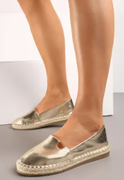 Złote Płaskie Casualowe Espadryle w Stylu Boho Lephea