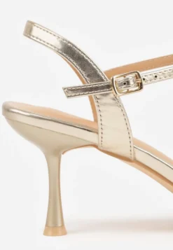 Złote Sandały na Niskiej Szpilce ze Sprzączką Marique