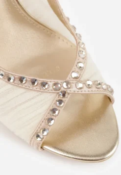 Złote Sandały Slingback VICES z Siateczki na Szpilce Zdobione Cyrkoniami Aethipe