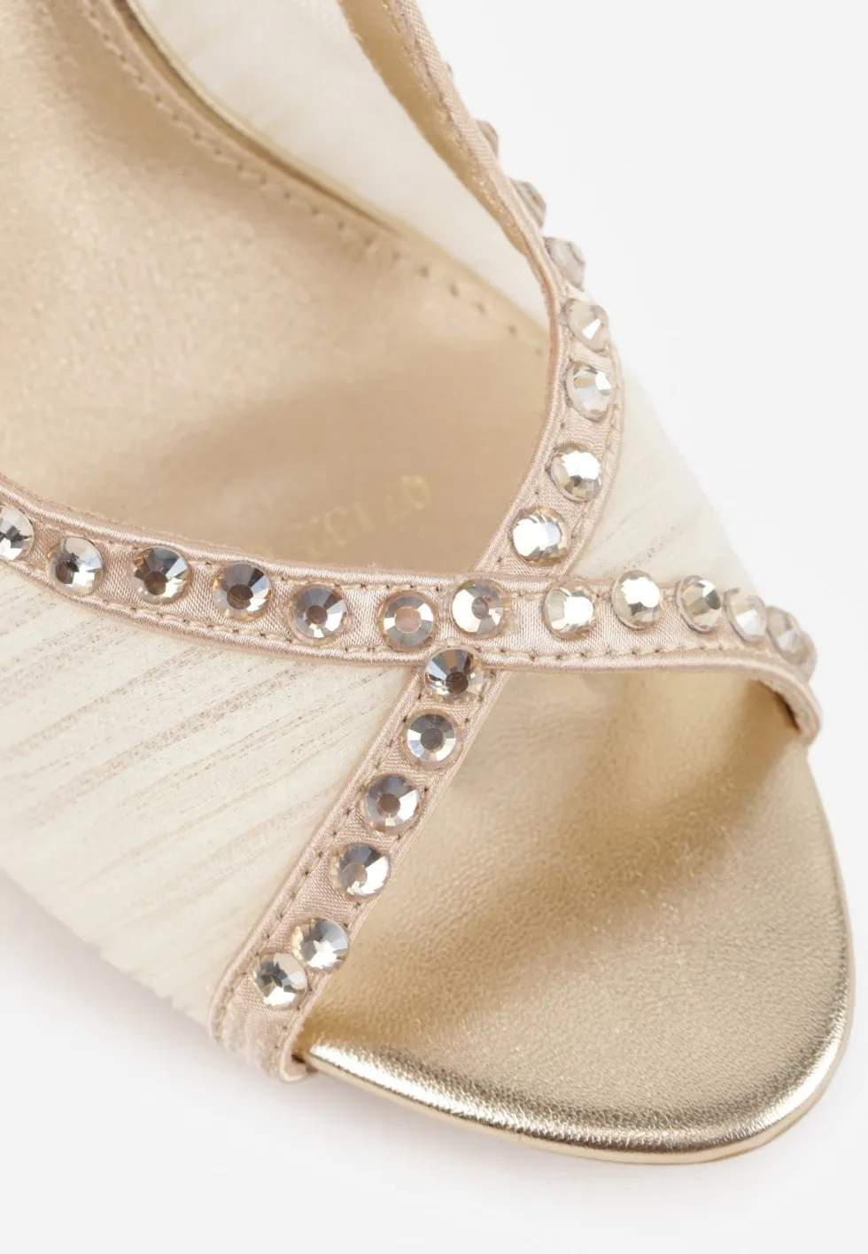 Złote Sandały Slingback VICES z Siateczki na Szpilce Zdobione Cyrkoniami Aethipe