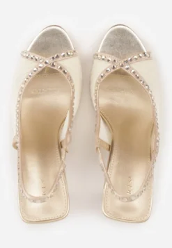 Złote Sandały Slingback VICES z Siateczki na Szpilce Zdobione Cyrkoniami Aethipe