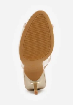 Złote Sandały Slingback VICES z Siateczki na Szpilce Zdobione Cyrkoniami Aethipe
