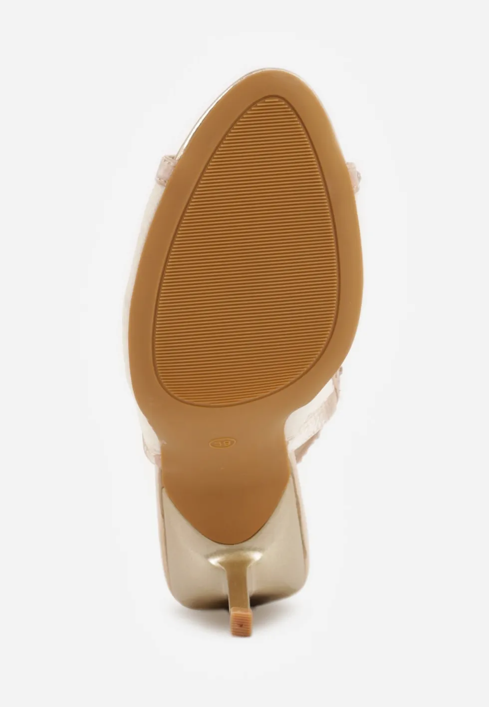 Złote Sandały Slingback VICES z Siateczki na Szpilce Zdobione Cyrkoniami Aethipe