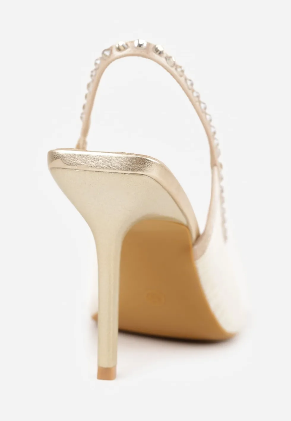 Złote Sandały Slingback VICES z Siateczki na Szpilce Zdobione Cyrkoniami Aethipe