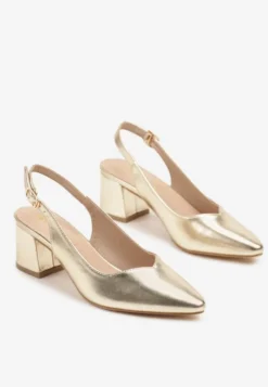 Złote Sandały Vices na Słupku Slingback ze Skórzaną Wkładką Ciaravien