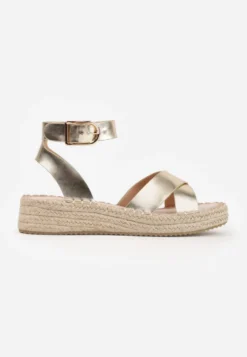 Złote Sandały z Plecionki w Stylu Boho VICES z Paskami w Kształcie X Nahmala