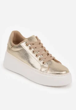 Złote Sneakersy na Grubej Podeszwie Cernanda