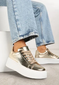 Złote Sneakersy na Grubej Podeszwie Cernanda