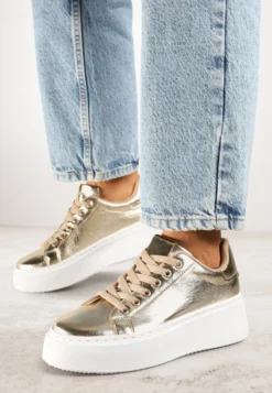 Złote Sneakersy na Grubej Podeszwie Cernanda