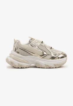Złote Sneakersy na Platformie z Geometrycznym Wzorem Mevriane