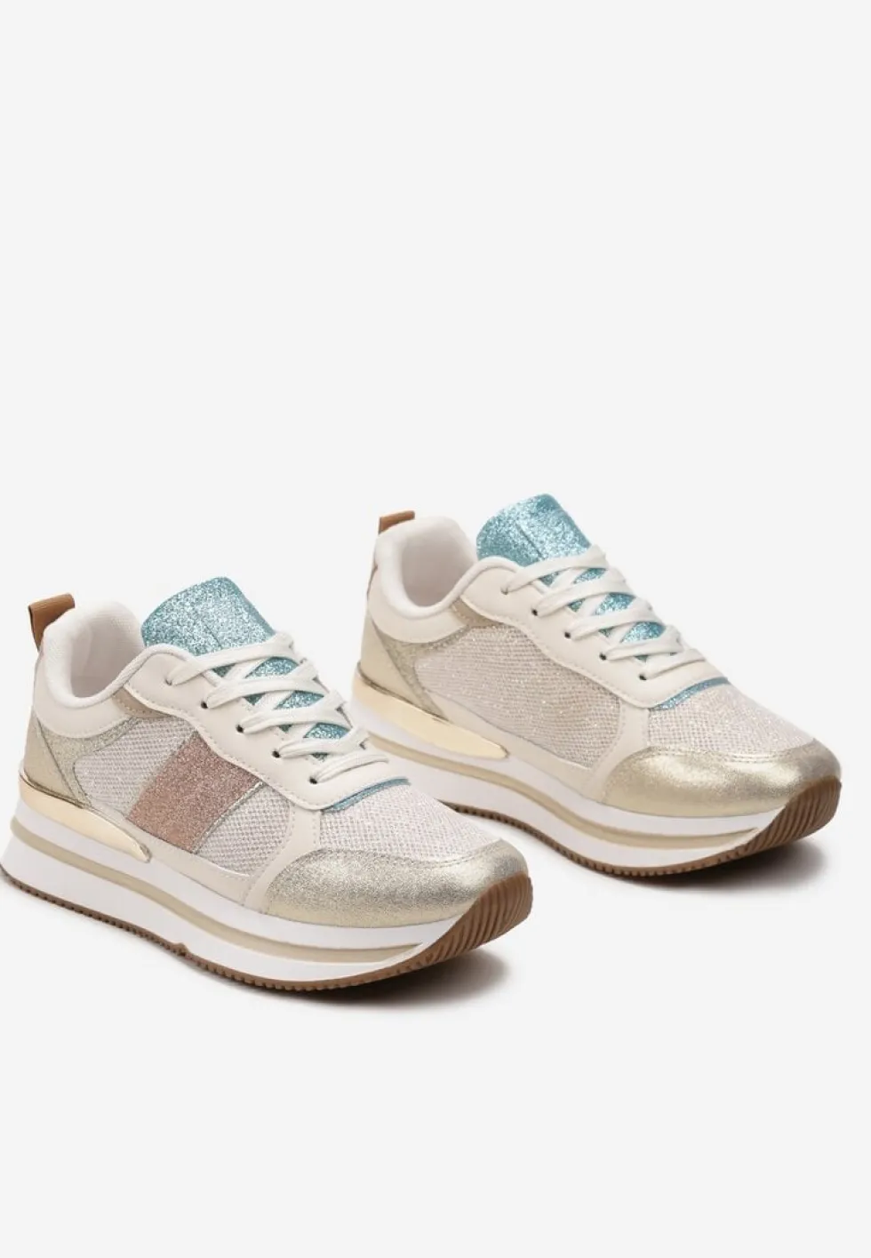 Złote Sneakersy Ozdobione Brokatem i Kolorowymi Wstawkami Veradis