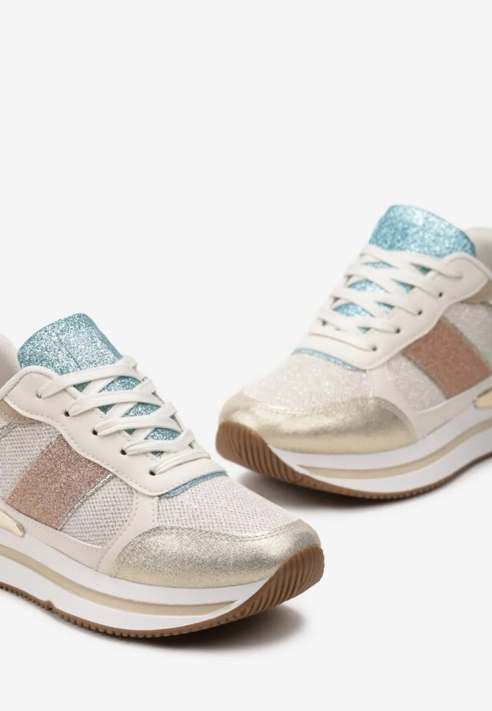Złote Sneakersy Ozdobione Brokatem i Kolorowymi Wstawkami Veradis