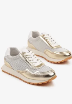 Złote Sneakersy Skórzane Ozdobione Geometrycznym Motywem Wibessa