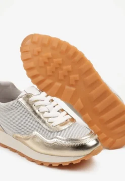 Złote Sneakersy Skórzane Ozdobione Geometrycznym Motywem Wibessa