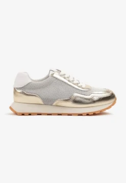 Złote Sneakersy Skórzane Ozdobione Geometrycznym Motywem Wibessa