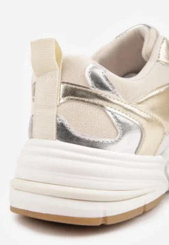 Złote Sneakersy Sznurowane Ozdobione Wstawkami z Materiału Eanfla