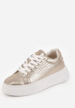Złote Sneakersy VICES Ozdobione Gwiazdą i Błyszczącą Wstawką Oranatta