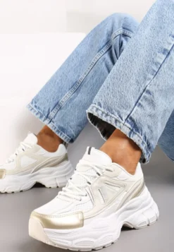 Złote Sneakersy z Siateczką i Wstawkami na Grubej Podeszwie Anirele